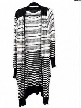 Joseph A Black White Striped Open Front Cardigan Size M